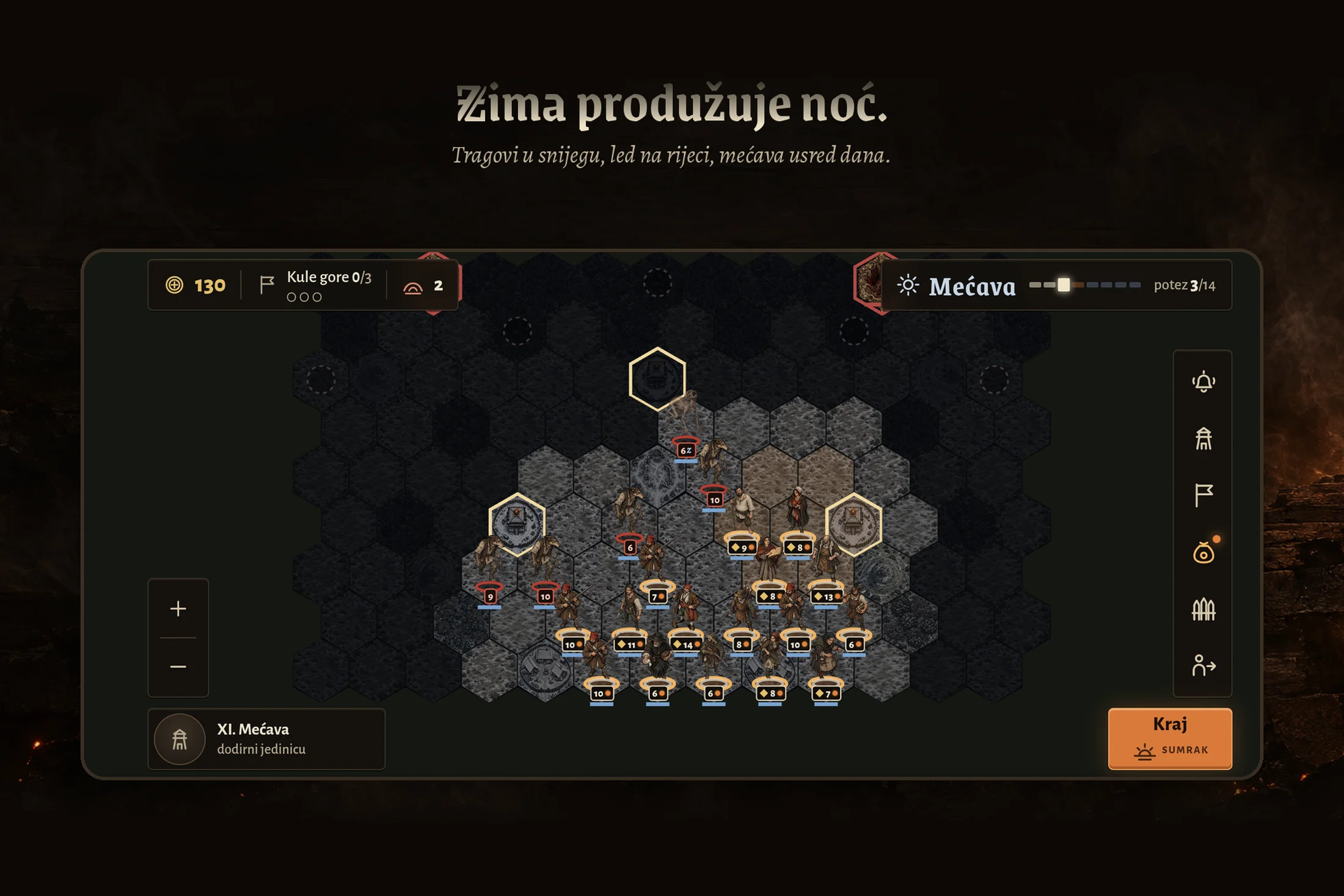 Bedem — zimska misija s mećavom i tragovima u snijegu
