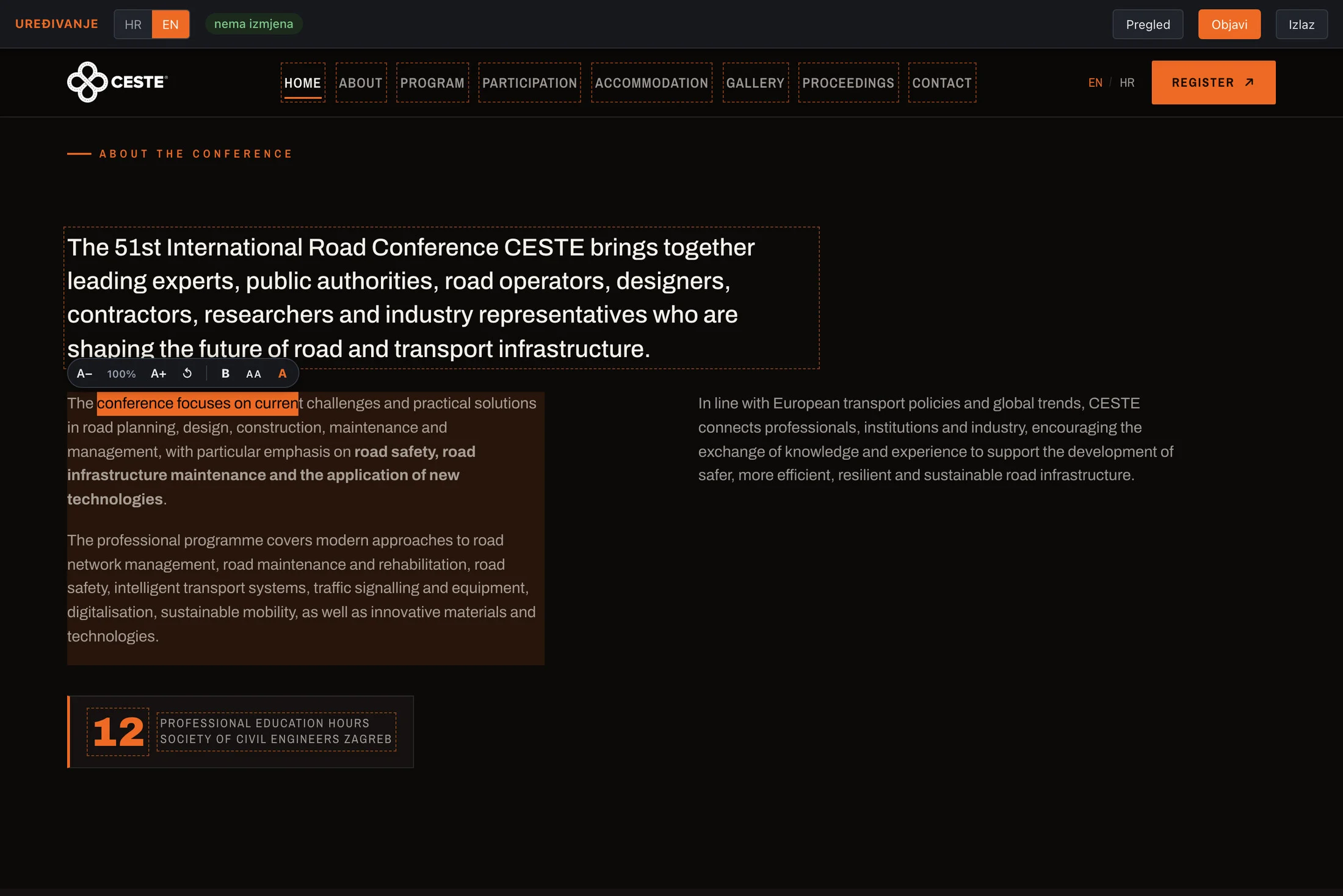 Uređivanje teksta izravno na web stranici