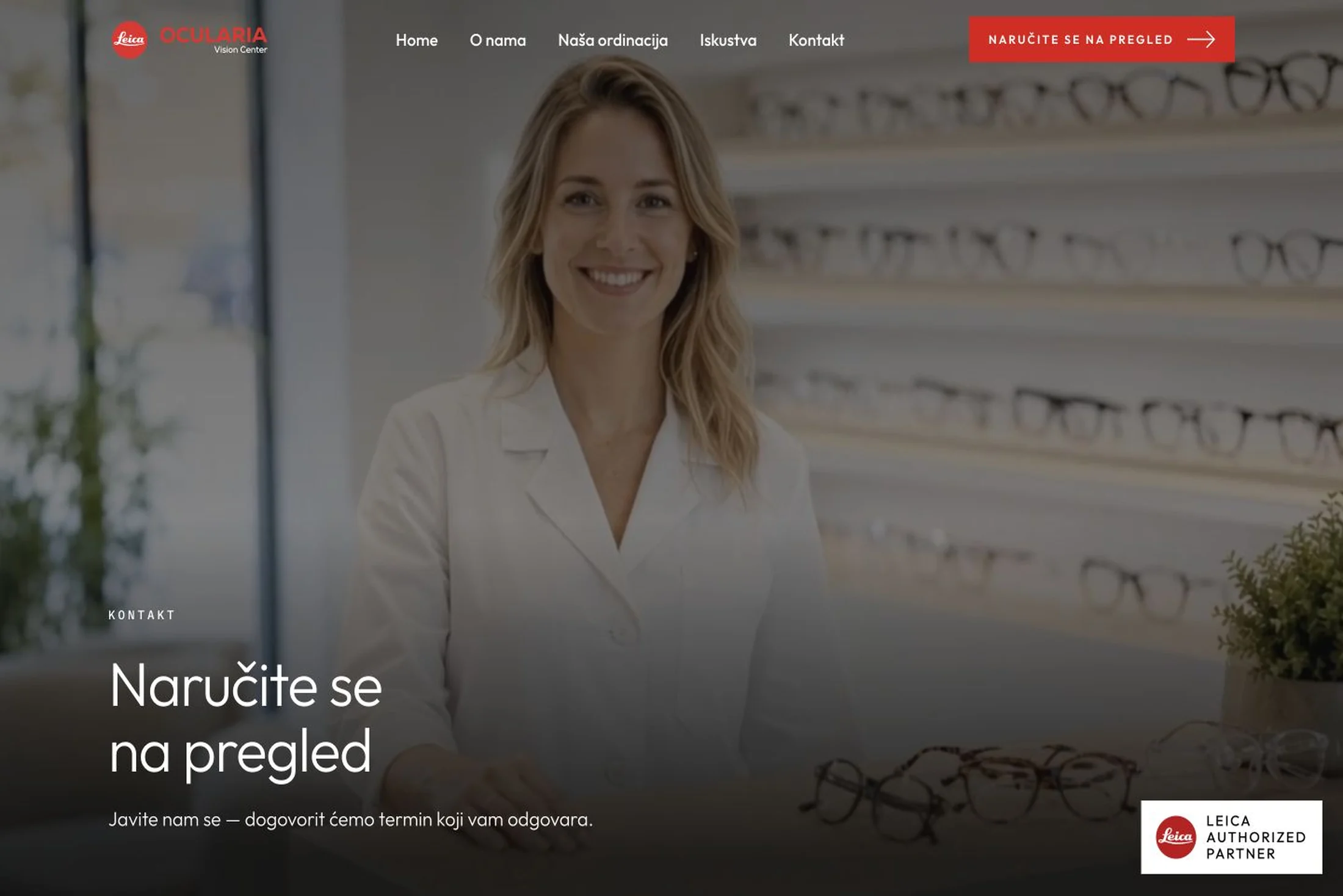 Ocularia Vision Center — kontakt stranica s pozivom na naručivanje na pregled vida