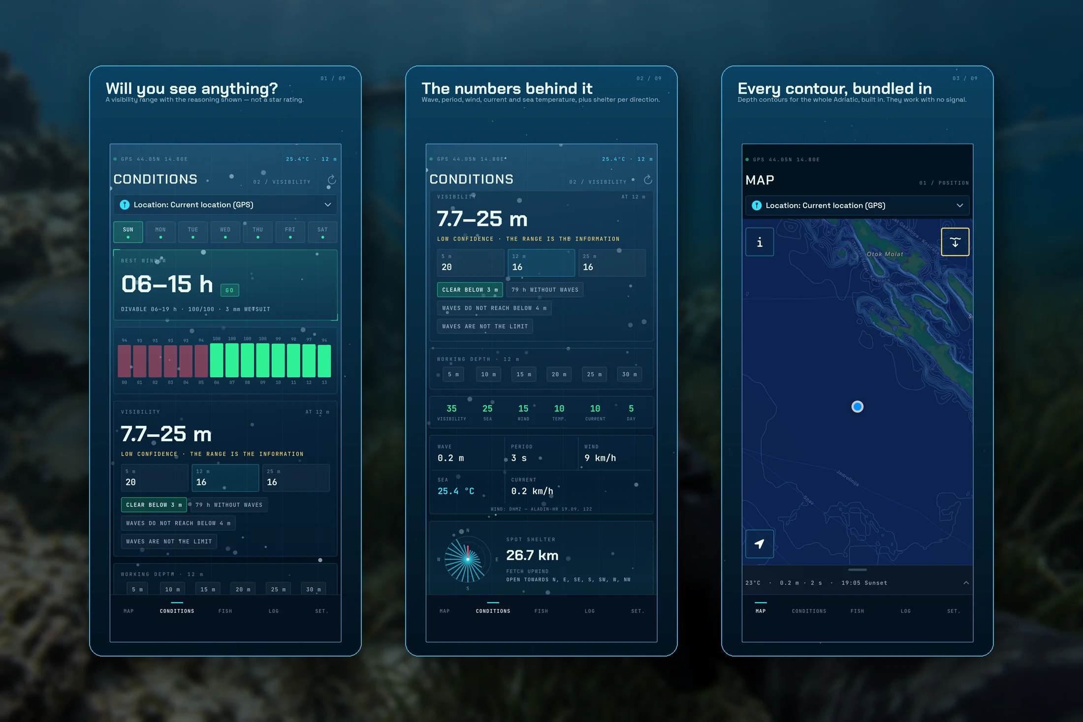 Tisch Spearfishing — an Adriatic spearfishing app with visibility and depth contours (Android & iOS)
